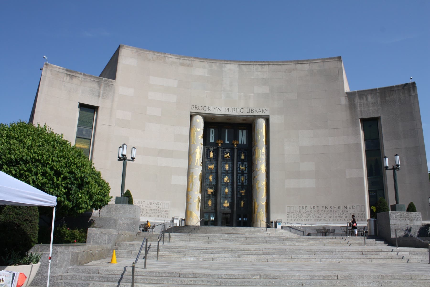 The gilded Art Deco entrance of the Brooklyn Public Library's Central branch