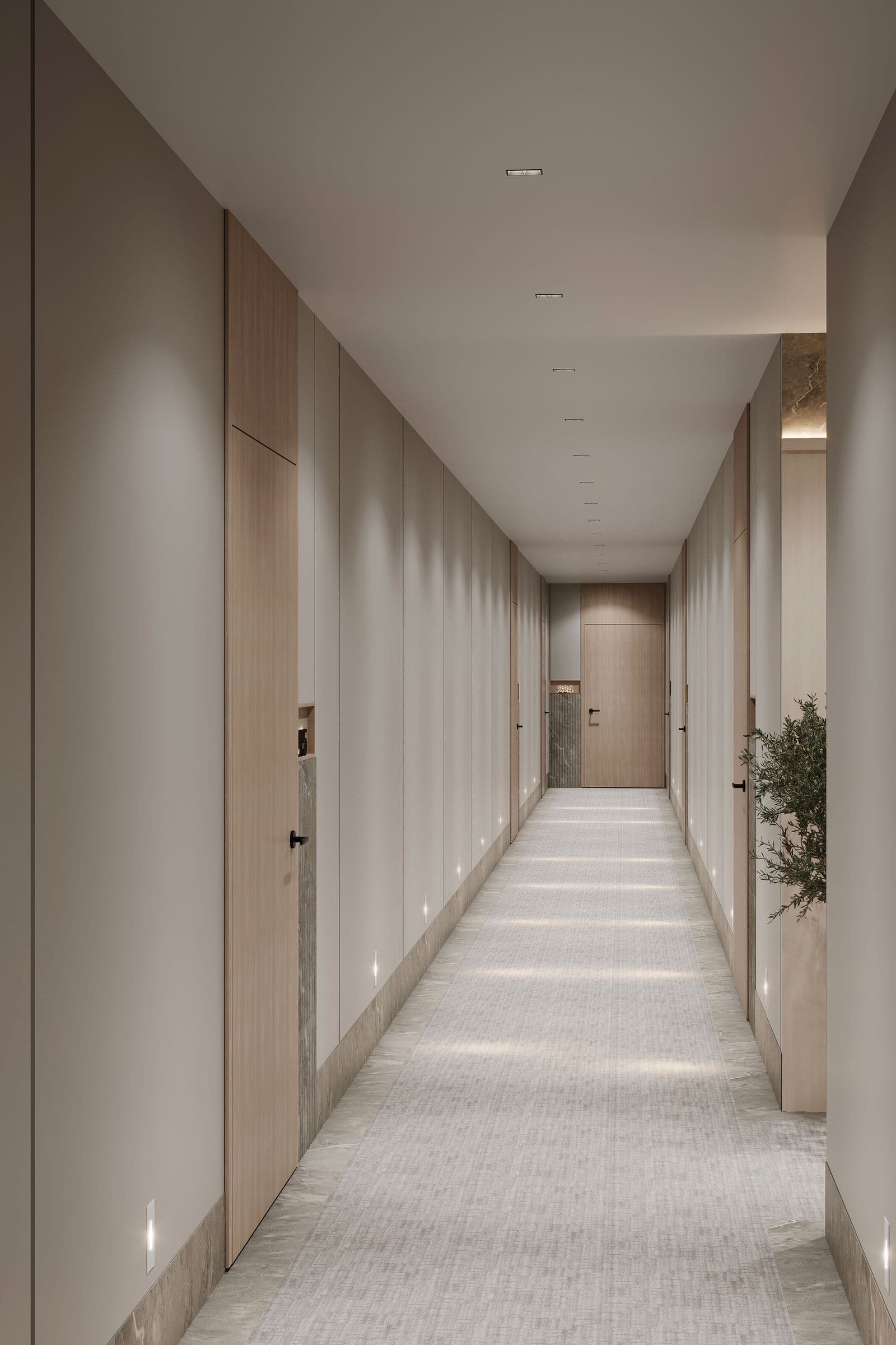 interior render · residential floor hallway